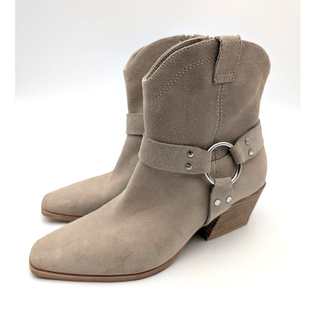 Open Edit Enzo Western Ankle Boot Square Toe Women's Beige Taupe Sz US7M EU37.5